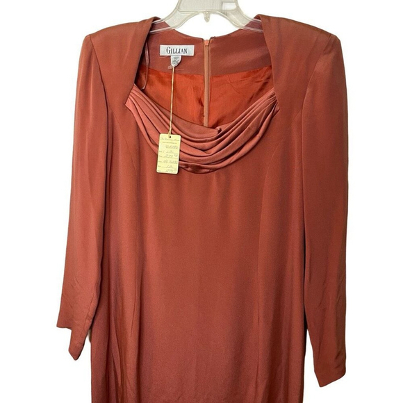 NWT Vtg 90s Gillian 100% Silk Shift Long Sleeve Dress Sz L DEADSTOCK - Picture 3 of 7